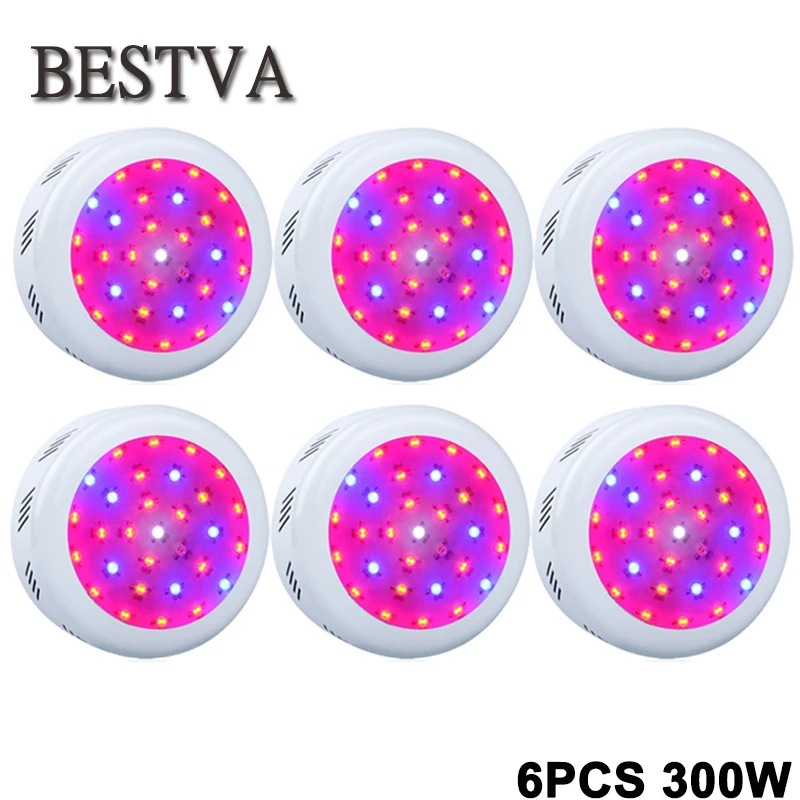 

6PCS"GrowBloom Champion" 300W UFO Full Spectrum Medical Plants LED Grow light Panel designed with newsest 10W double chips LEDs