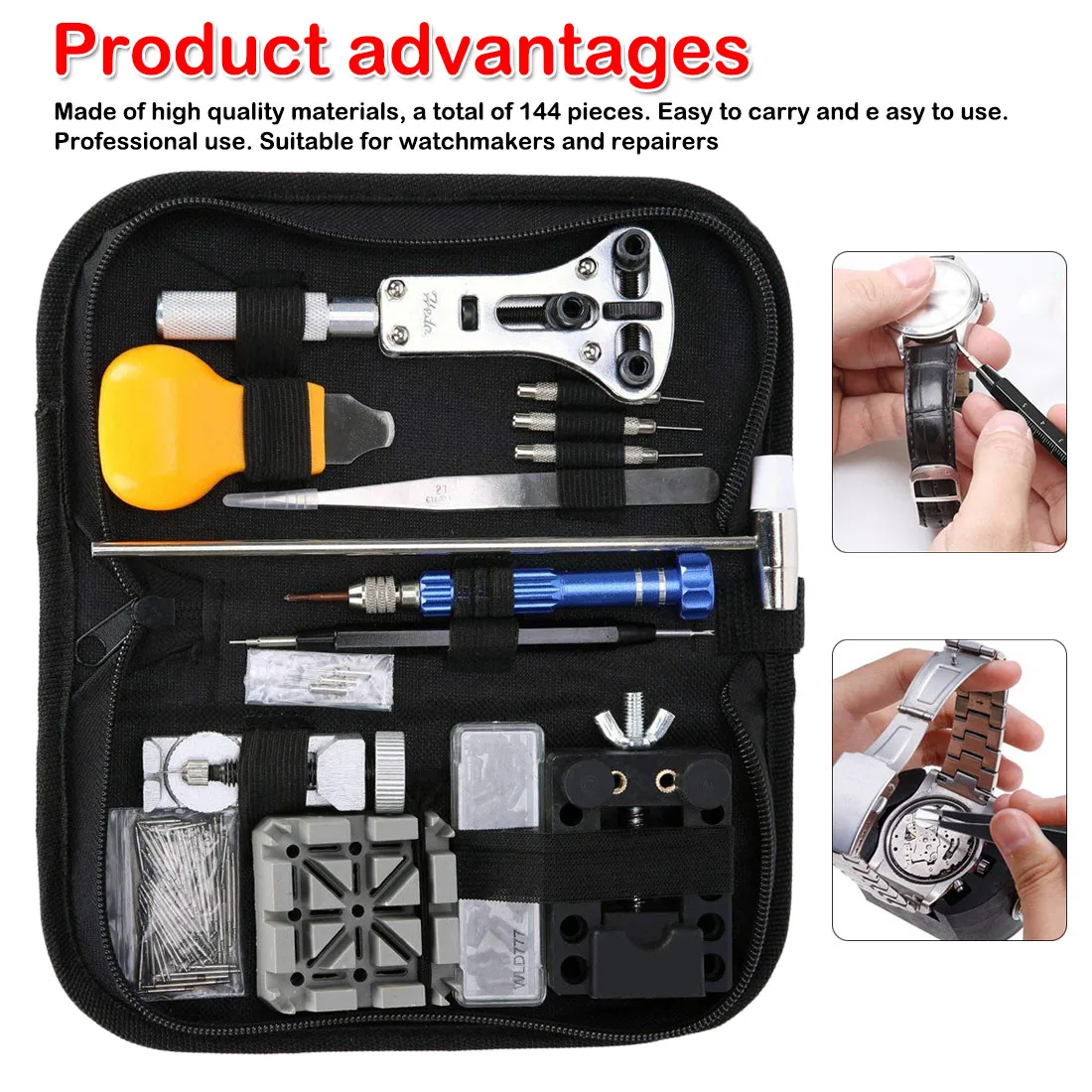 

144pcs Precision Multi Watch Repair Tools Back Case Opener Kit Professional Repair With Black Canvas Package
