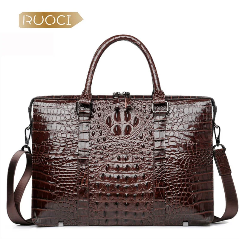 

RUOCI Man Crocodile Briefcase Genuine Leather Men Messenger Bag Famous Brand Fashion Laptop Bags for 14 inch Notebook Computer