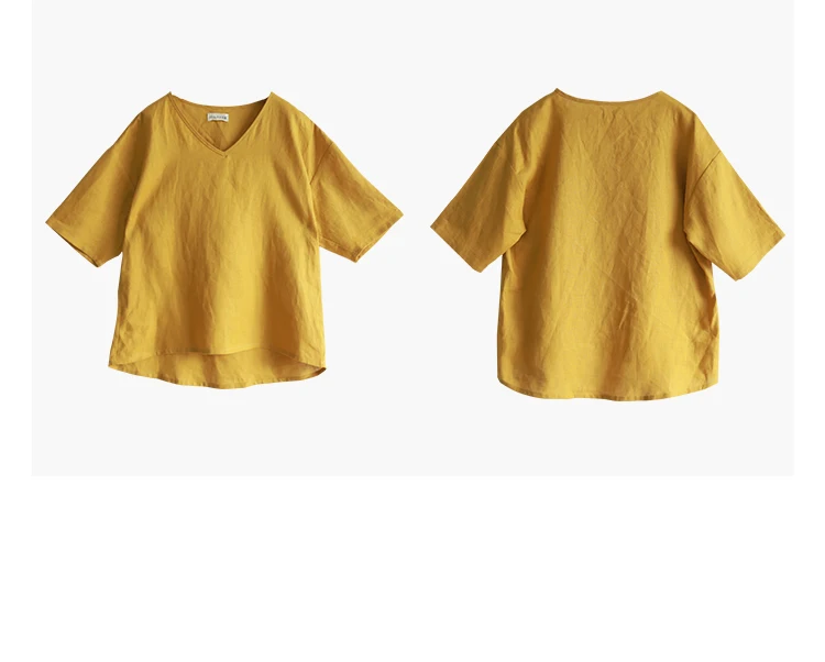 LZJN Women Tops and Blouses 2019 Summer V Neck Short Sleeve Linen Shirt Casual Loose Work Blouse RetroTop Plus Size Blusas (25)
