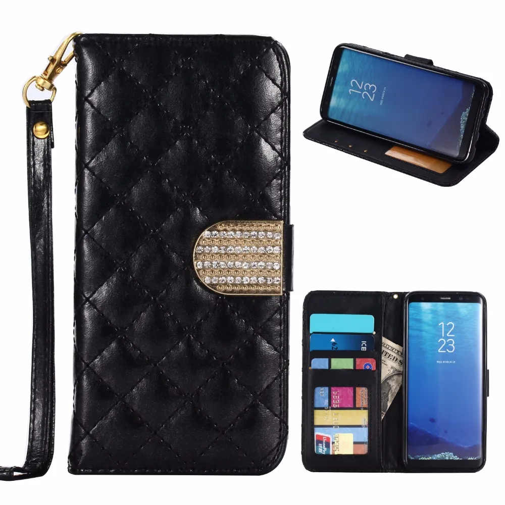 

100pcs/lot Free shipping Lambskin Drill 3 card leather phone case cover for samsung galaxy S7 S7 edge S8 S8 plus Note 8 shell