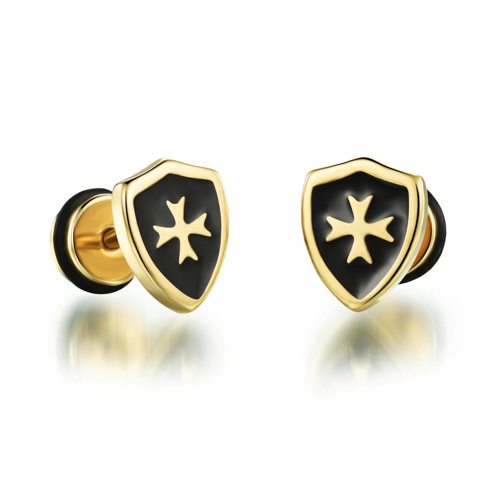 

Hemiston Titanium Steel Exaggerated European Style Shield Cross Ear Nails For Men or Women Gift