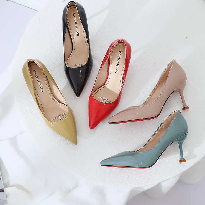 

Phyanic Sexy Patent Leather High Heels Blue Nude Pointed toe Pumps Shoes Party Shoes Women Stiletto High heel Pump 7cm 2018 New