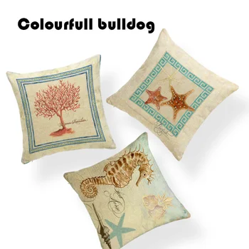 

Printed Ocean Series Handmade Vintage Shabby Chic Wood Conch Cushion Cover Bedding 17.7Inch Linen Waist Crowe Lumbar Pillow Case