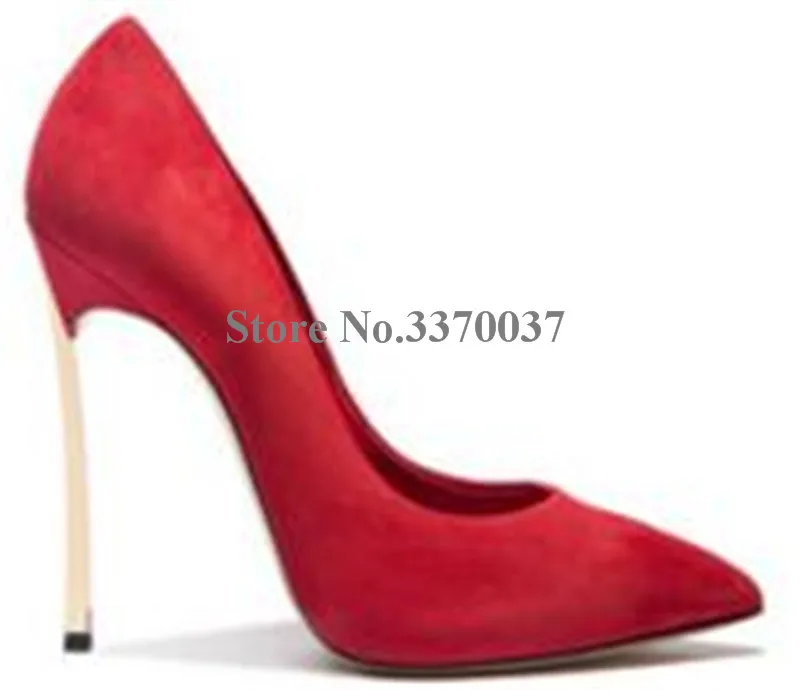 Модные женские замшевые туфли-лодочки высокого качества с острым носком на металлическом каблуке 10 см, 12 см, туфли на шпильке, вечерние модельные туфли, Клубная обувь - Цвет: red 10cm heel