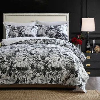 

CHAUSUB Washed Cotton Quilt Set 3PCS Quilted BedSpread Plain Print Quilts Bed Cover Sheet Pillow case King Queen Size Coverlet