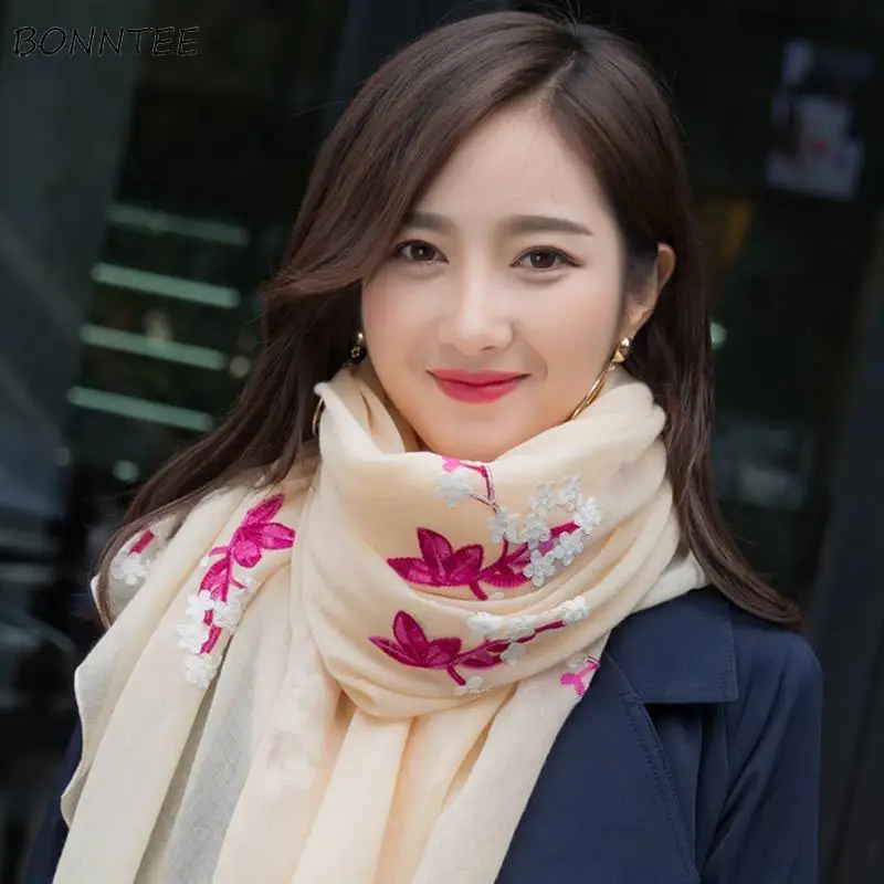 Шарфы Для женщин цветочной вышивкой хлопок Мягкий солнцезащитный крем корейский шарф Элегантные Мода простой Для женщин s шаль