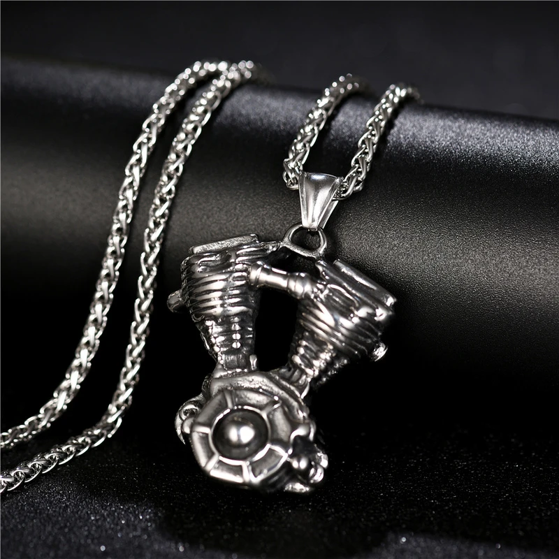 Punk Gothic Steampunk Engine Motorcycle Pendants Necklaces Biker