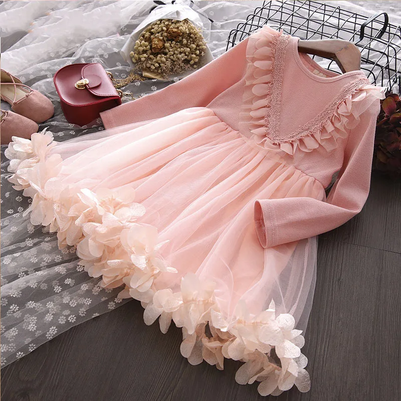 

Girls Clothes Autumn girls dress Flower Lace Long-Sleeved Girls Princess Dress Children Clothes Kids Party Wedding Girl Dress