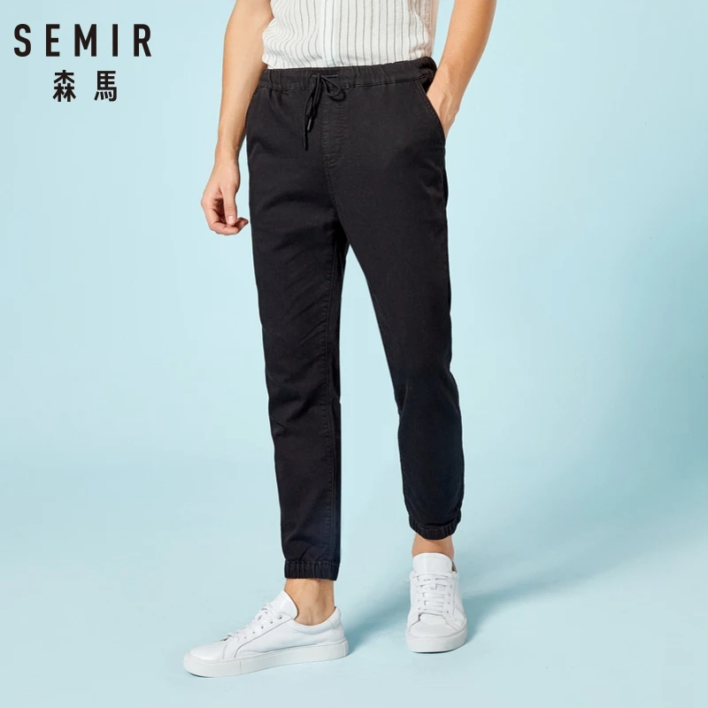 Kopen SEMIR Mannen Denim Pull op Joggers Tapered Been Katoen Blend met Elastische Trekkoord Taille Mannen Denim Joggingbroek Broek Zomer