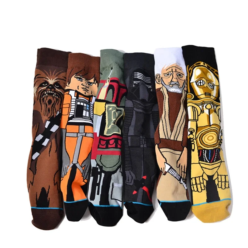 

The Last Jedi fashion Funny cotton socks men Women Crew long happy sock male winter warm Cartoon print flag socks 2018