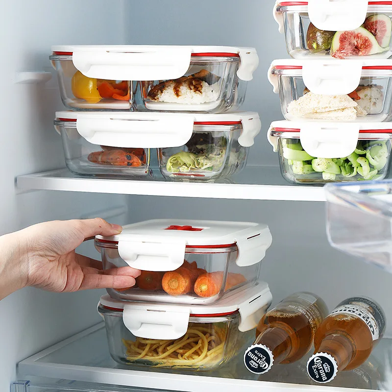 

Heat Resistant Borosilicate Glass Crisper Food Large Capacity Sealed Lunch Box Partition Microwave Dinnerware Storage Container