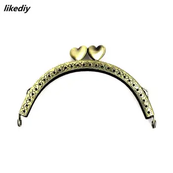 

10 pcs/lot 10.5 cm antique bronze semicircle metal purse frame Heart kiss clasp handle for bag craft bag accessory