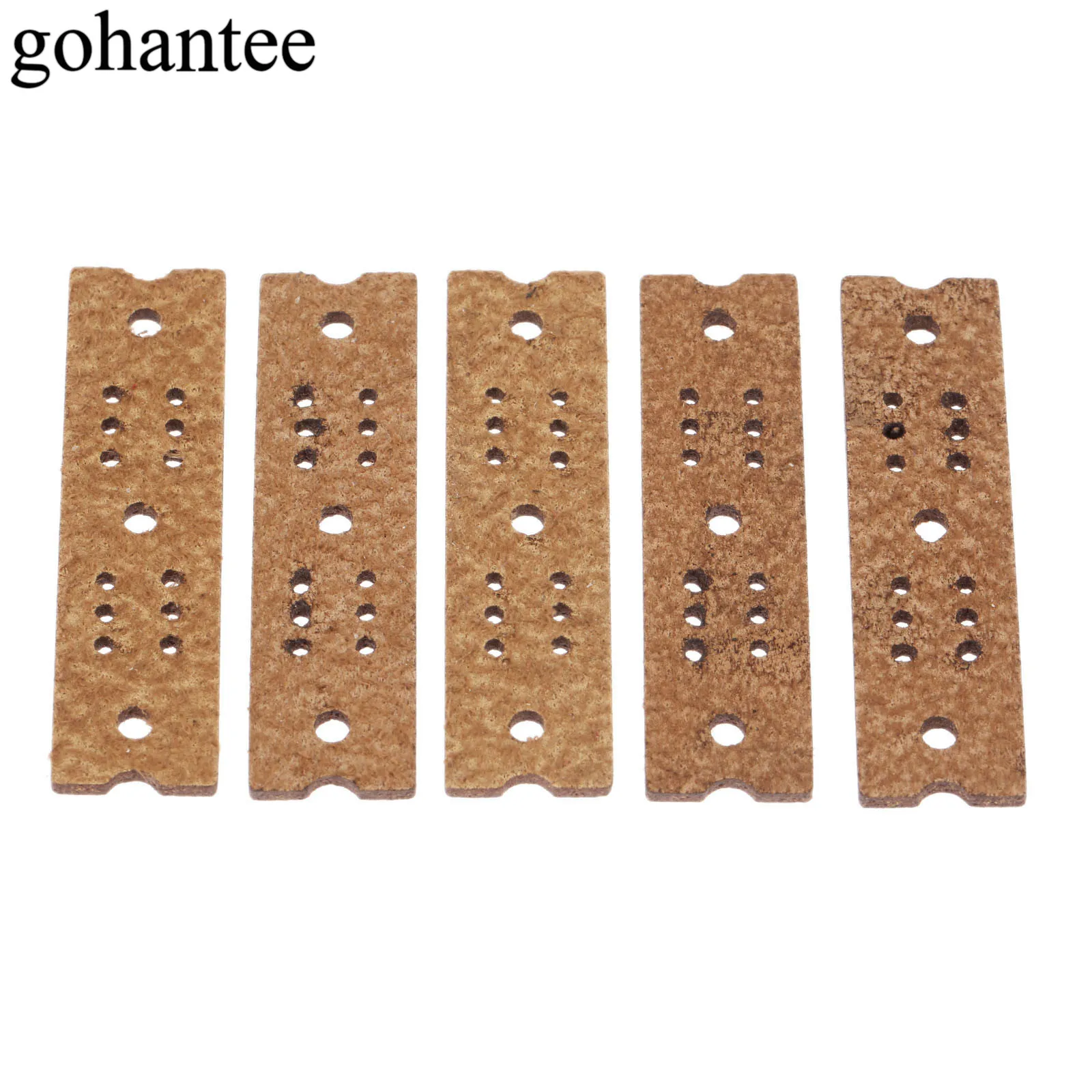 gohantee Brown 5pcs Slingshots Pouches Microfiber Leather with Center Hole for Outdoor Hunting Catapults 60mm x 16mm