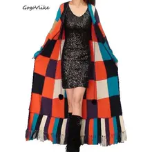 Свитер в пол; уникальный абзац в британском стиле; Верхняя одежда с кисточками; цельное платье в стиле пэчворк; Длинный плащ-ветровка