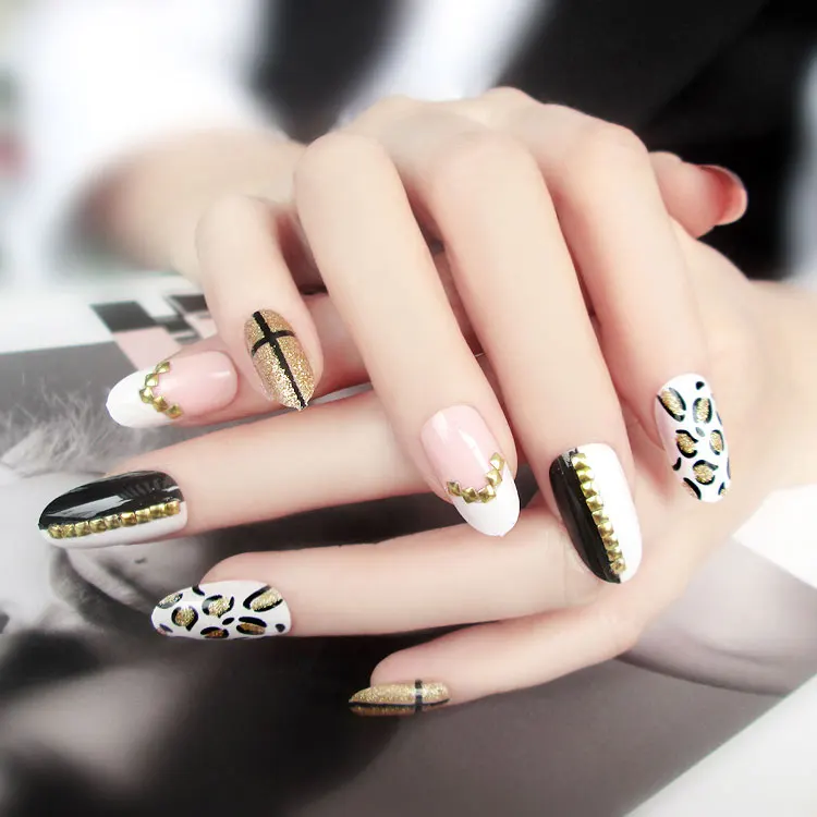 Ложные ногтей 24 шт. Nail Glue Полные Советы nail art Модные леопардовые пикантные B49 |