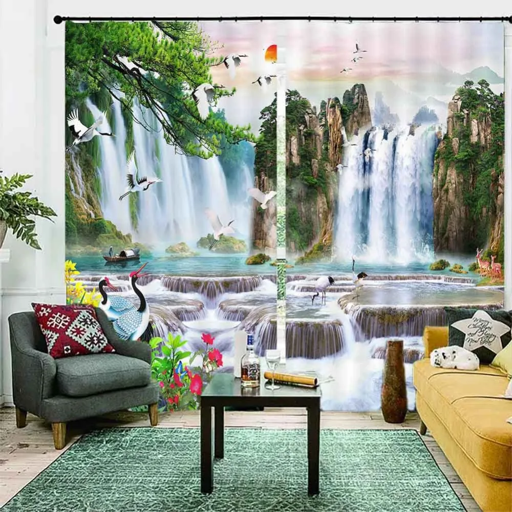 

waterfall landscape Welcoming pine 3D Curtains For Bedroom Kids Living Room Drapes Fabric Polyester Set with Hooks