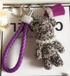 Блестящее украшение из жемчуга, полностью украшенное стразами, волшебный медведь, брелок для автомобиля и сумки, подвесное кольцо для ключей с подвеской - Цвет: AB purple bear