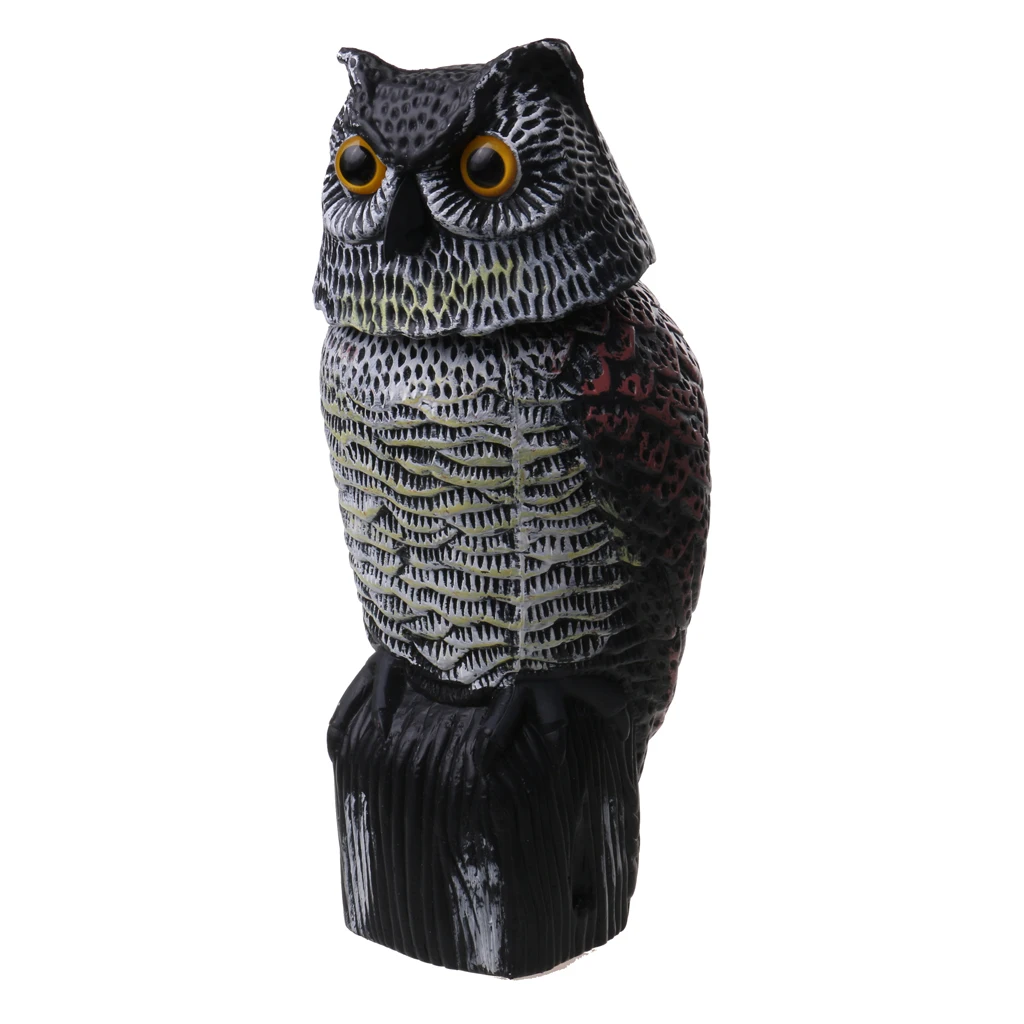 MagiDeal  Portable 2 Pieces Realistic Owl Decoy With Rotating Head Bird Pigeon Crow Scarer Scarecrow Hunting Decoy 