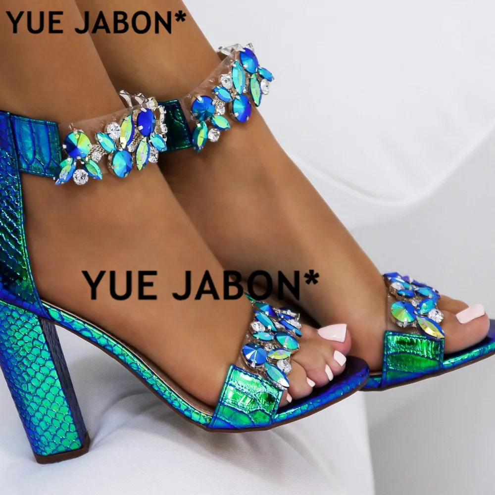 

Luxury Crystal Thick Heel Sandals Brand Design Sexy Bling Rhinestone High Heel Women Sandals Elegant Party Shoes Women EUR 43
