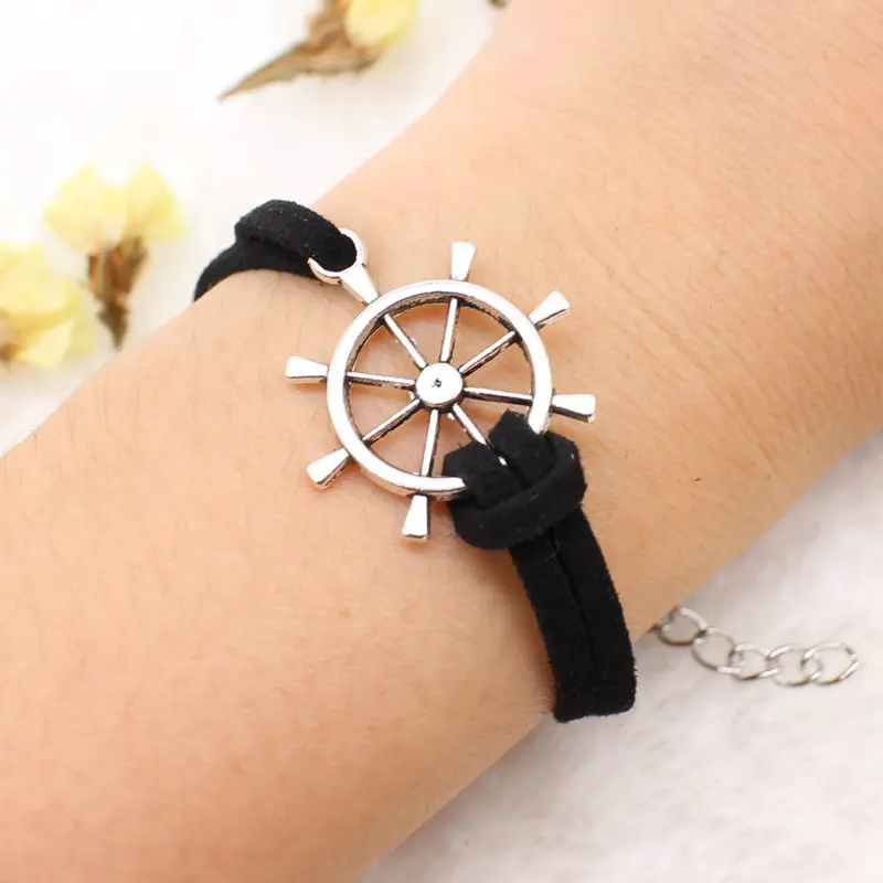 2019 새로운 멀티 레이어 수갑 간단한 가죽 매력 팔찌 팔찌 블랙 로프 체인 자전거 올빼미 크로스 하트 쥬얼리 남성 여성을위한
