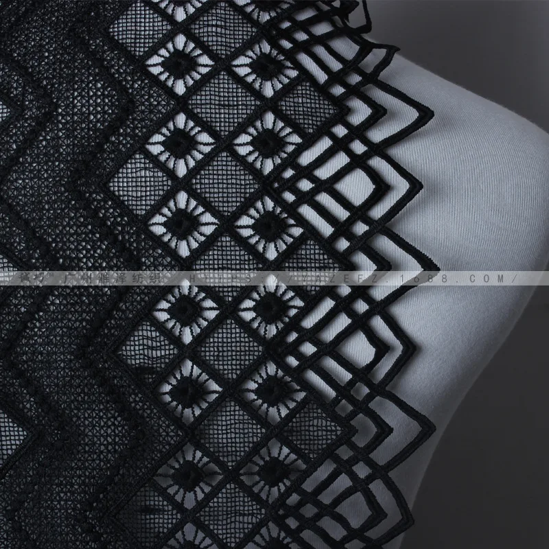 

super High-quality black/white diamond wave mesh lace Embroidered fabric Hollow out cloth for dress African skirt