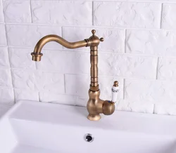 Vintage Antique Brass Single Ceramic Lever Handle Swivel Spout Bathroom Basin Kitchen Sink Faucet Cold & Hot Mixer Tap asf117