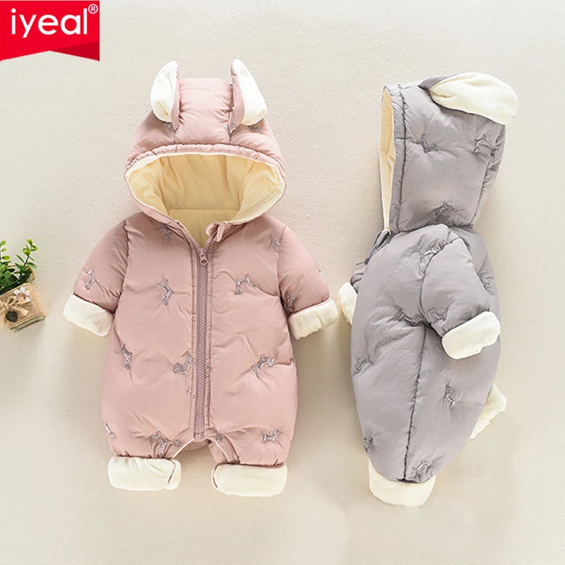  IYEAL Winter Bebes Clothes Girls Romper Infant Cotton Flannel Baby Jumpsuit Hooded Baby Clothing To