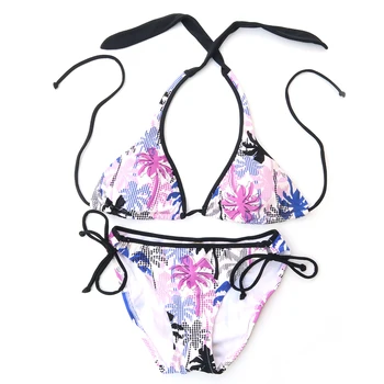 

Women Leaf printing Bikini Set Bandage Swimsuit Triangle White Swimwear Sexy Bathing Suit Summer Girl's Swimming Wear