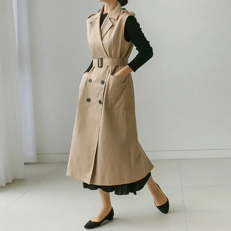 Mujer Estilo BF Colete Longo Casaco Trespassado