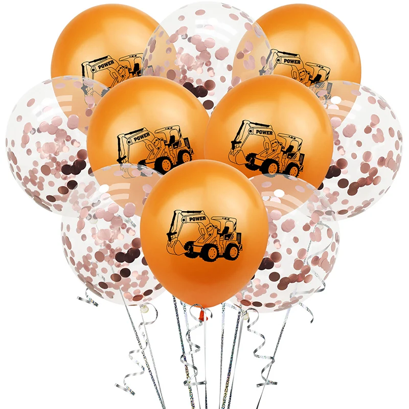 Birthday Decoration 10Pcs Gold Black Construction Excavator Theme Car Latex Balloon Baby Shower Party Supplies Confetti Balloons