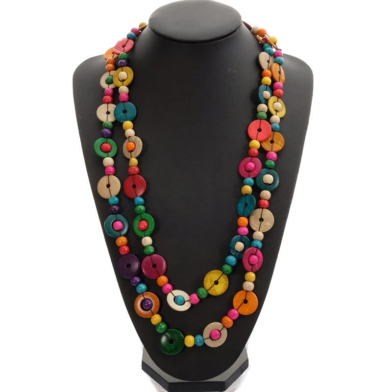 BeUrSelf Handmade Multicolor Wood Bead Round Coconut Shell Necklace for ...