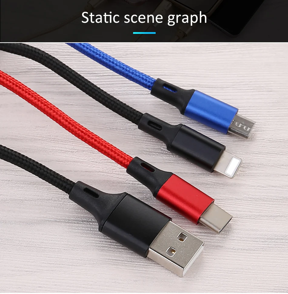 NOHON Nylon 3 In 1 Lighting Charger Cable For iPhone X 7 8 6 Plus Micro USB Type C For Samsung Xiaomi 5 Universal Fast Charging (11)