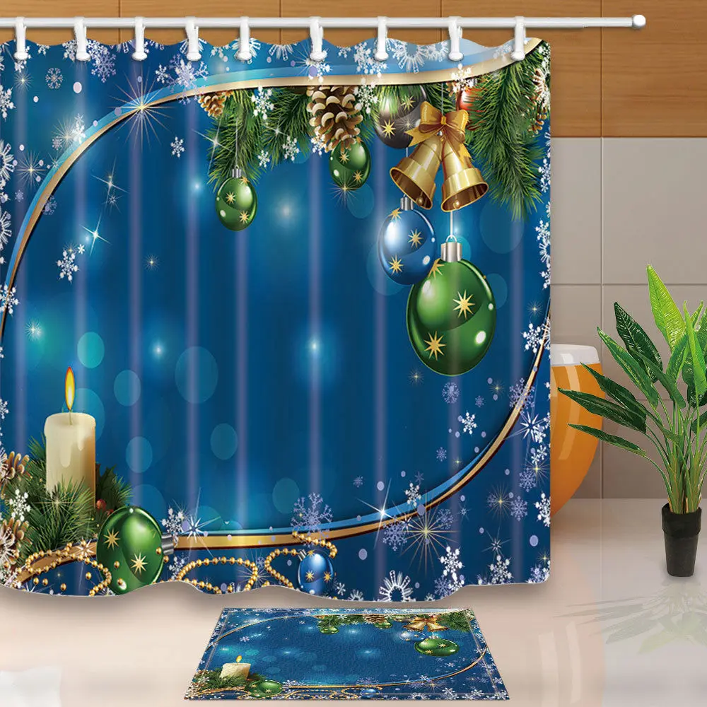 Silver White Christmas Bell Shower Curtain Bathroom Fabric /& 12hooks 71*71inches