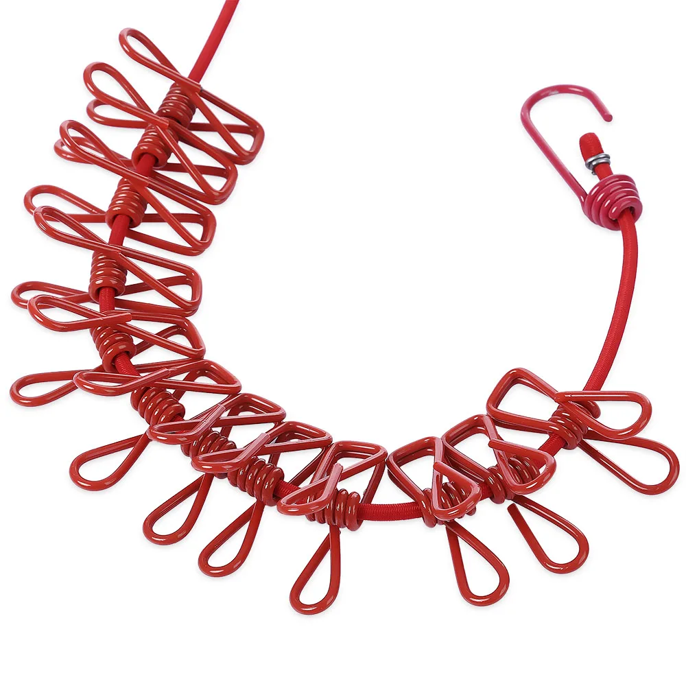 Outdoor Windproof Stretchy Clothesline with 12 Clamp Clips Stainless Steel PVC Rubber Wire For