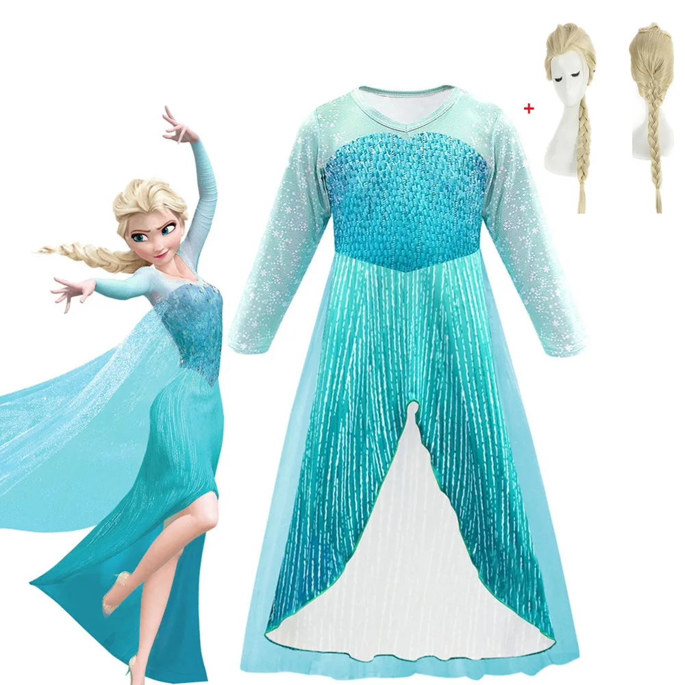 

child Womens Snow Queen Elsa Costume Cosplay Party Gown Fancy Dress and wig