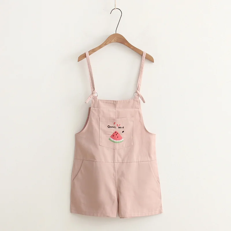 

Cute Stuff Shorts Female Watermelon Embroidery Straight Overalls Japanese 2019 New Summer Sweet Women Shorts