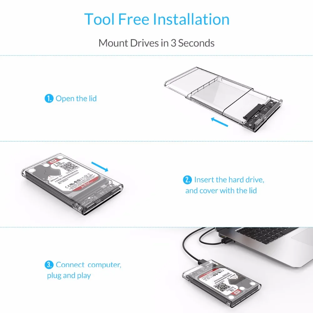 ORICO 2 ТБ Чехол для мобильного жесткого диска USB 3,0 на SATA жесткий диск Внешний корпус чехол без винтов для Windows/Mac