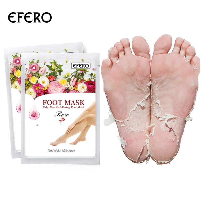 

EFERO 2pcs=1pair Rose Dead Skin Remover Feet Mask for Legs Socks Exfoliating Foot Mask for Pedicure Feet Care Gel Mask TSLM2