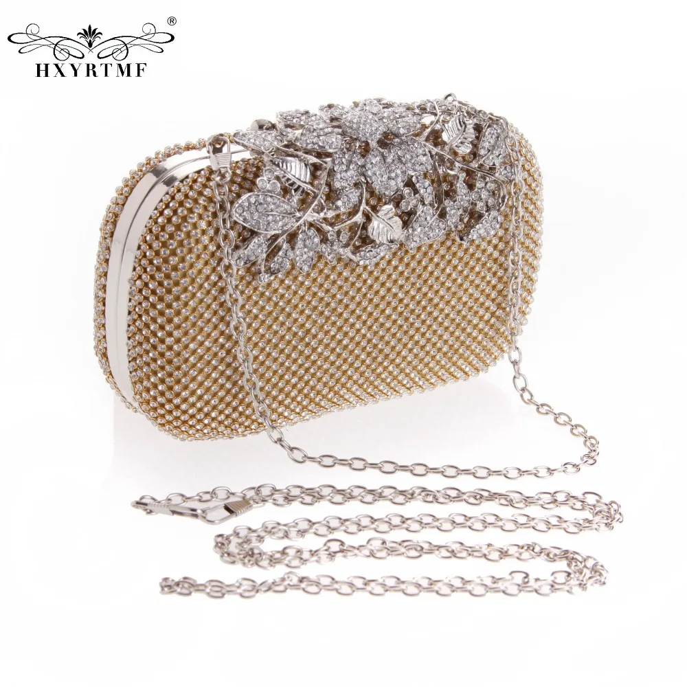 Women Fashion Day Clutches Luxury Diamonds Leaf Lock Hard Matallic Evening Bag Party Dinner