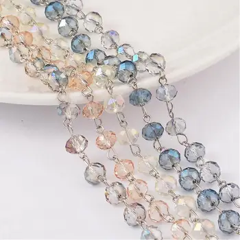 

8x5mm Electroplate Faceted Glass Rondelle Beads Platinum Chains Jewelry Findings for Necklace Bracelets Making 1m/strand (39.3")