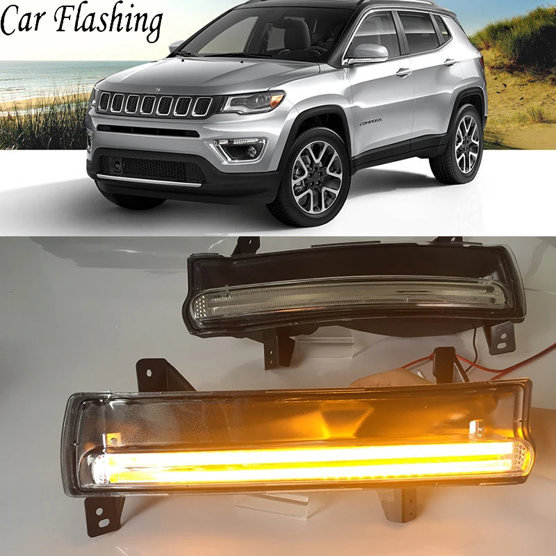 Car Flashing 1 Set Car LED DRL For Jeep Compass 2017 2018 With Yellow