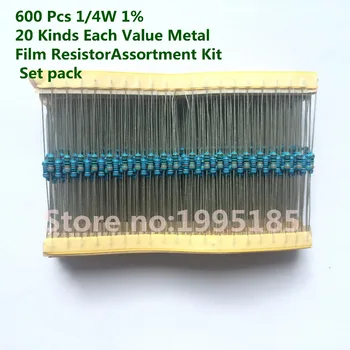 

600 Pcs 1/4W 1% 20 Kinds Each Value Metal Film Resistor Assortment Kit Set pack