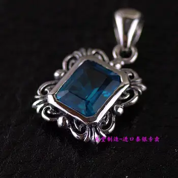 

Natural blue zircon, vintage 925 sterling silver pendants
