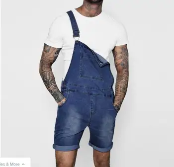 

2019 Short Jeans Men Fashion Pockets Hip Hop Male Denim Jumpsuit Causal Streetwear Hip Hop Slim Short Jeans Romper Male