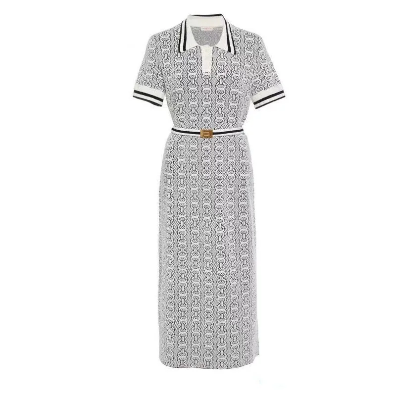 

2019 early spring European Station Women 's cotton knit stripe Dress new fall and winter fashionable stretch knit dress
