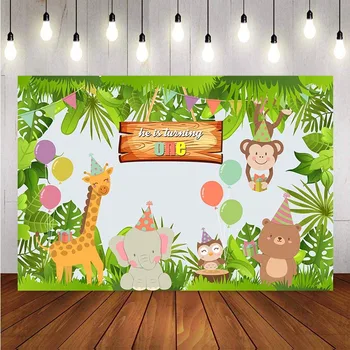 

photography backdrop children cartoon zoo animals park wild tree monkey elephant giraffe photographic background for photo