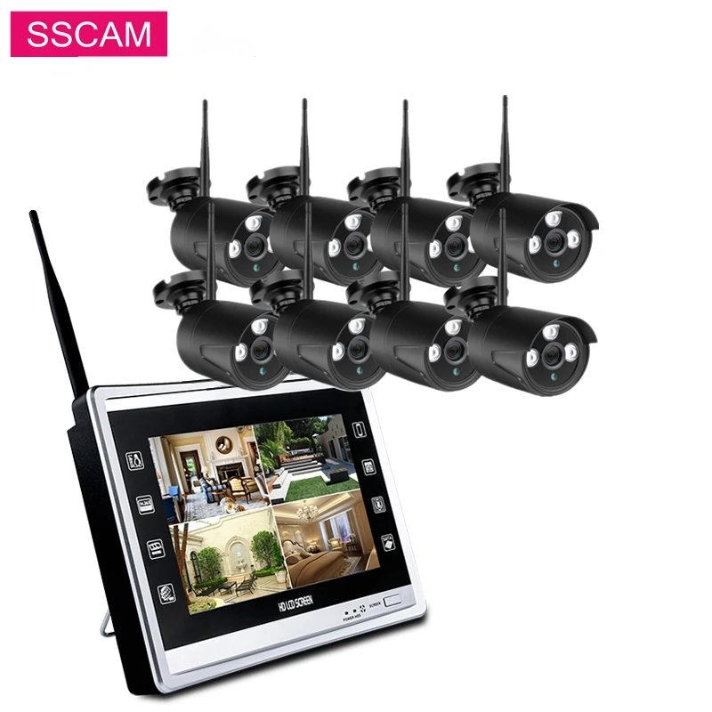 

8CH 72P NVR Kit 1.0Megapixe 12 Inch LCD Monitor 2 IN 1 NVR Wireless System Wifi Infrared Camera Security Surveillance Kit