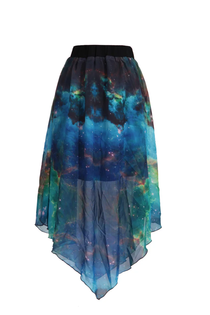 Новейшая женская одежда Летний стиль 3D печать галактика Шифон сексуальная юбка с лепестками лотоса край Высокое качество Высокая талия юбка