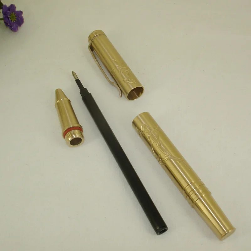 Caneta de Rolo Ponta do Rolo Acmecn Unissex Metal Pesado Médio Nib China Elementos Esculpidos Gel Caneta Tinta Latão Ouro Luxo Canetas 53g 7 Acmecn 53g unissex metal pesado caneta de